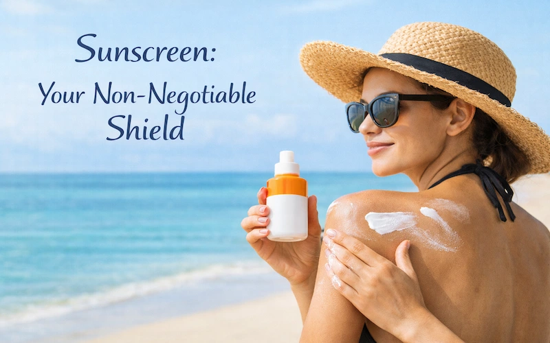 Applying sunscreen by the beach